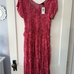 Torrid Red V-Neck Pleated Midi Dress